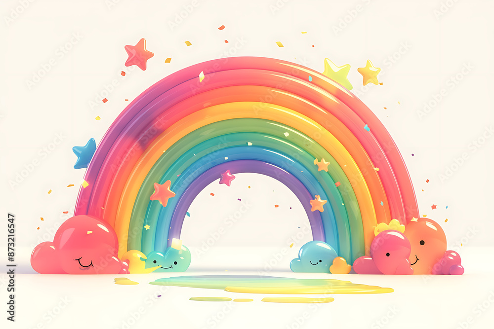 Cartoon rainbow rendered on a white background, featuring bright and vibrant colors in a smooth, arched shape, perfect for cheerful and playful designs. Cartoon rainbow rendered on a white background, featuring bright and vibrant colors in a smooth, arched shape, perfect for cheerful and playful designs.