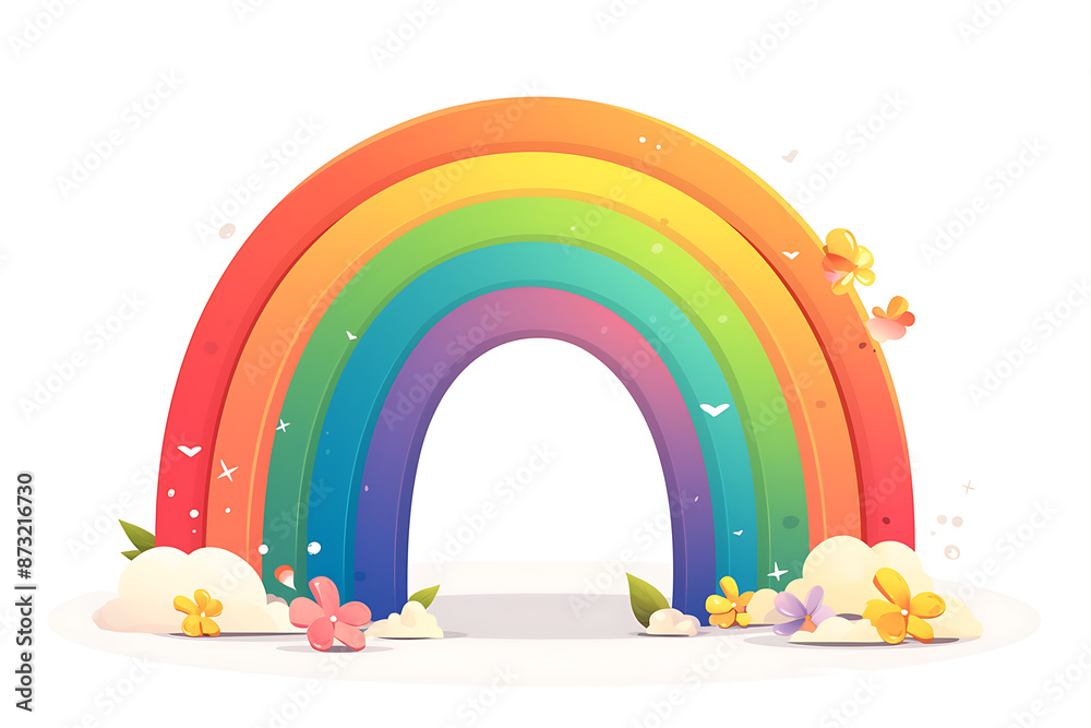 Cartoon rainbow rendered on a white background, featuring bright and vibrant colors in a smooth, arched shape, perfect for cheerful and playful designs. Cartoon rainbow rendered on a white background, featuring bright and vibrant colors in a smooth, arched shape, perfect for cheerful and playful designs.