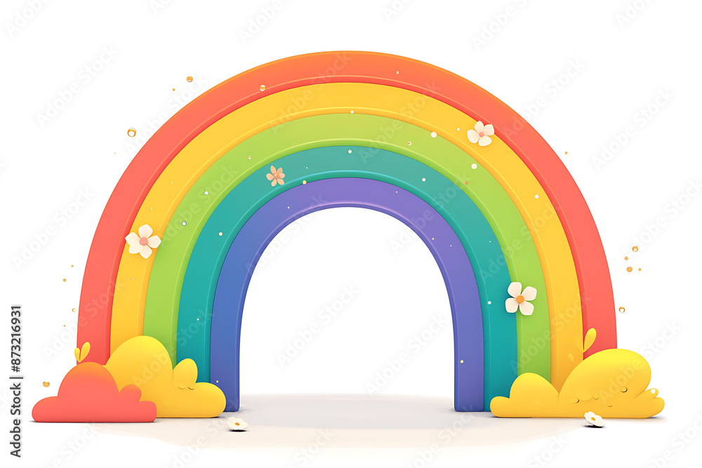 Cartoon rainbow rendered on a white background, featuring bright and vibrant colors in a smooth, arched shape, perfect for cheerful and playful designs. Cartoon rainbow rendered on a white background, featuring bright and vibrant colors in a smooth, arched shape, perfect for cheerful and playful designs.