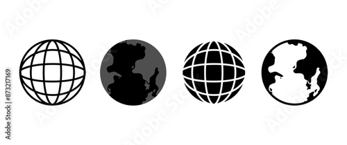 Silhouette Earth vector Icons, Global outline logo, Universal symbol, Planet graphic illustration for decoration and mark, Wold clipart