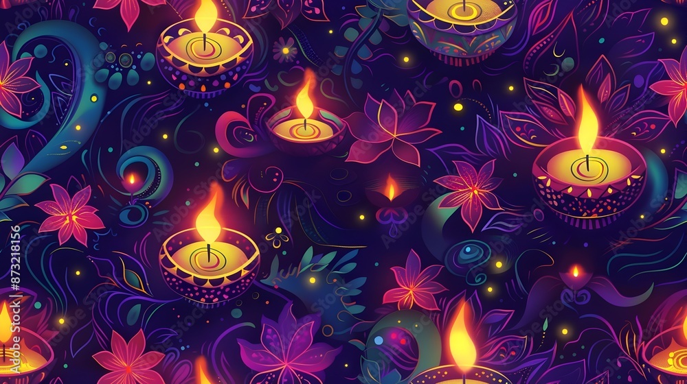 Luminous Diwali Diyas in a Mystical Lunar Stellar Night Garden Luminous Diwali Diyas in a Mystical Lunar Stellar Night Garden