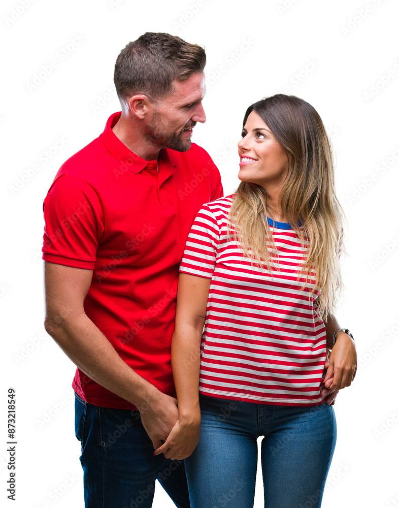 Young couple in love over isolated background looking away to side with smile on face, natural expression. Laughing confident. Young couple in love over isolated background looking away to side with smile on face, natural expression. Laughing confident.