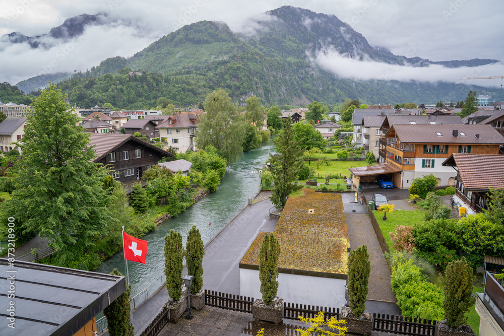 Fototapeta premium beauty and peaceful urban city where is famous place for tourist to stay and travel to many place around it Interlaken Switzerland