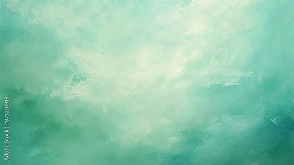 A hand-painted background in pastel seafoam green and light blue, crafted with an abstract oil painting technique that mimics the serene midday sky.
