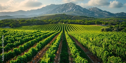 Wallpaper Mural Aerial View of Vineyard With Mountains Torontodigital.ca