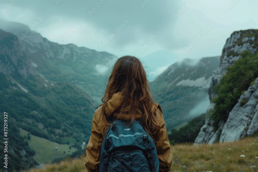 brunnete woman in mountain tour concept brunnete woman in mountain tour concept