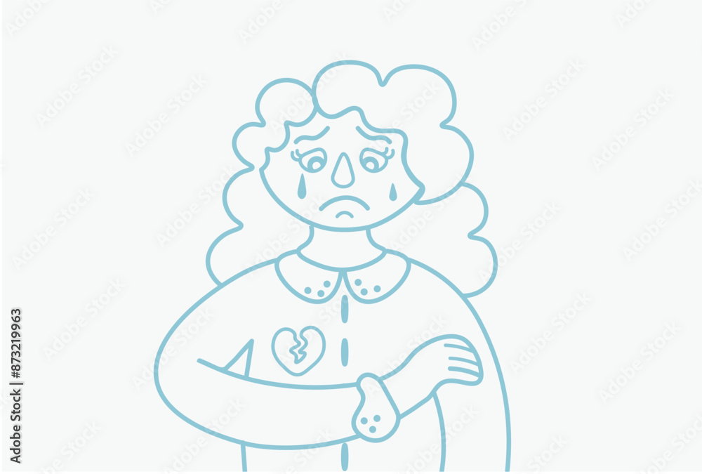 Obraz premium Depressed woman, Sad woman, Crying woman with broken heart. Young woman confused. Anxiety disorder. Vector Illustration