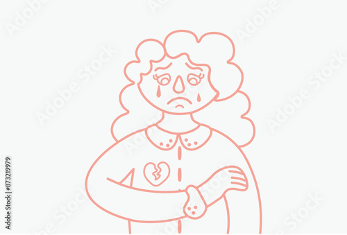 Depressed woman, Sad woman, Crying woman with broken heart. Young woman confused. Anxiety disorder. Vector Illustration