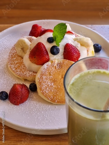 pancakes and matcha
