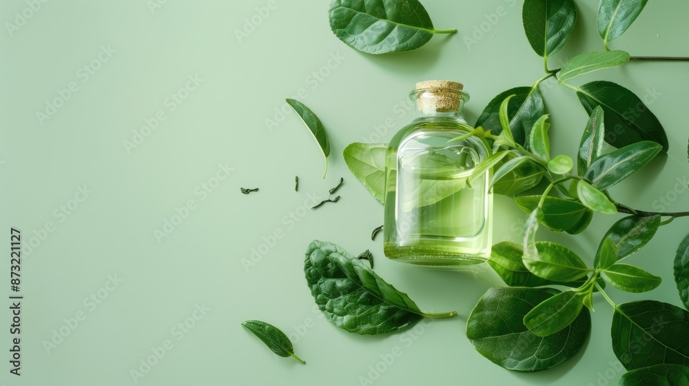 DIY green tea toner for natural beauty with copy space DIY green tea toner for natural beauty with copy space