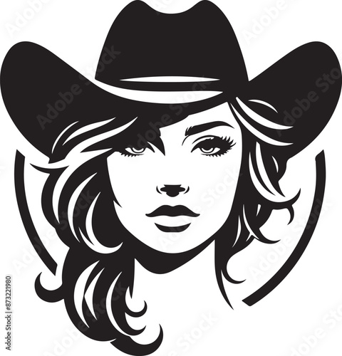 Cowgirl face silhouette vector illustration style with white background