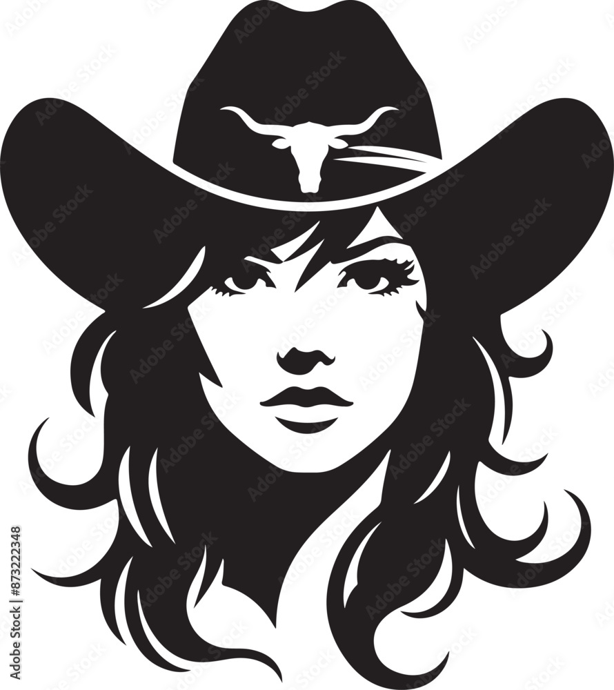 Cowgirl face silhouette vector illustration style with white background Cowgirl face silhouette vector illustration style with white background