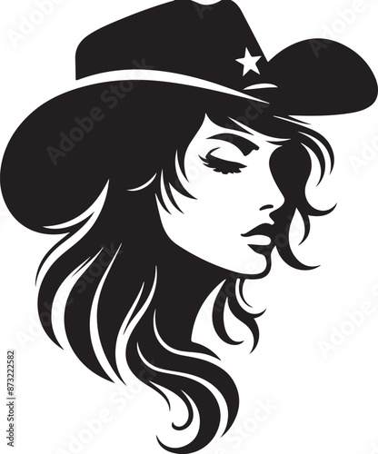 Cowgirl face silhouette vector illustration style with white background