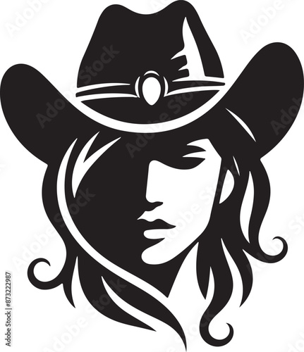 Cowgirl face silhouette vector illustration style with white background