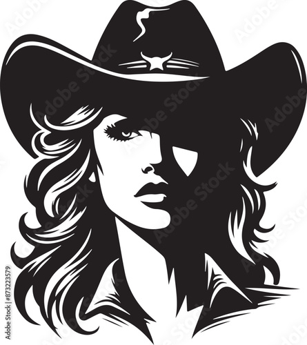 Cowgirl face silhouette vector illustration style with white background
