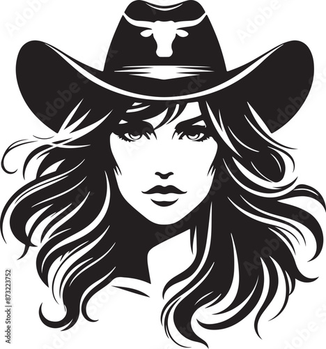 Cowgirl face silhouette vector illustration style with white background
