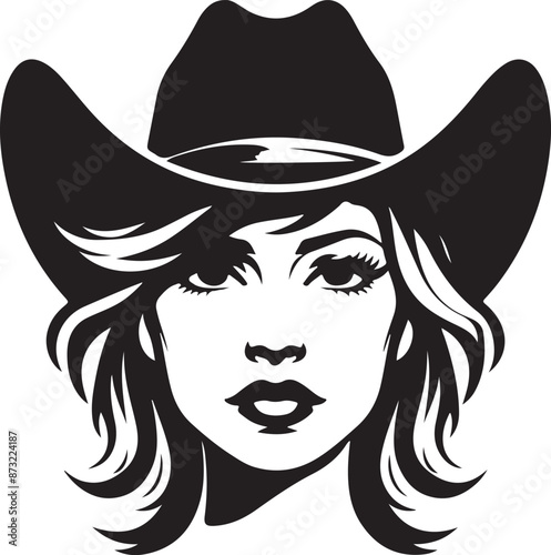 Cowgirl face silhouette vector illustration style with white background