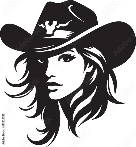 Cowgirl face silhouette vector illustration style with white background