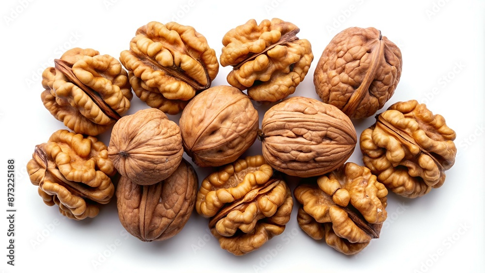 Walnuts isolated on white background top view Walnuts isolated on white background top view