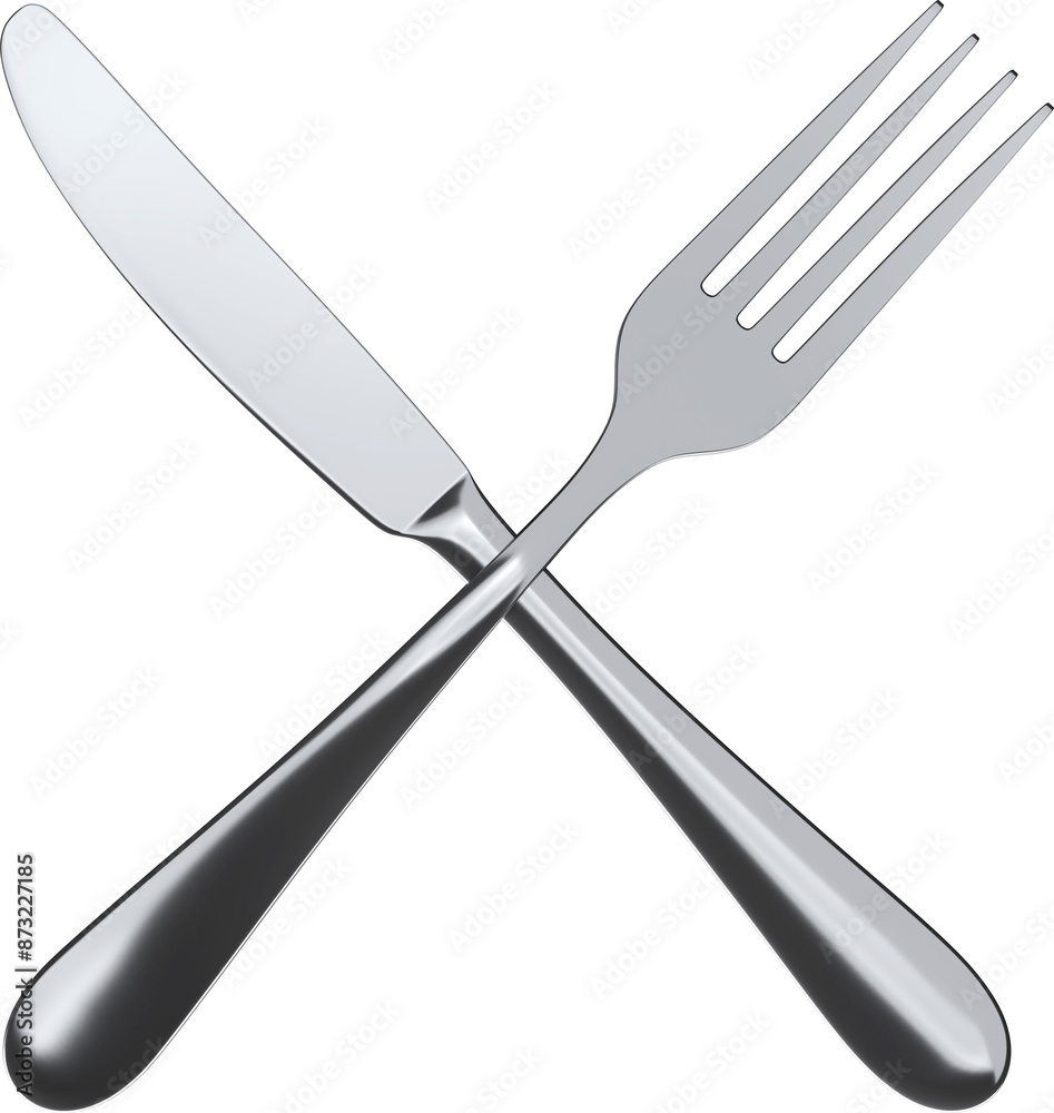 fork and knife, crossed, cutlery, chrome polished