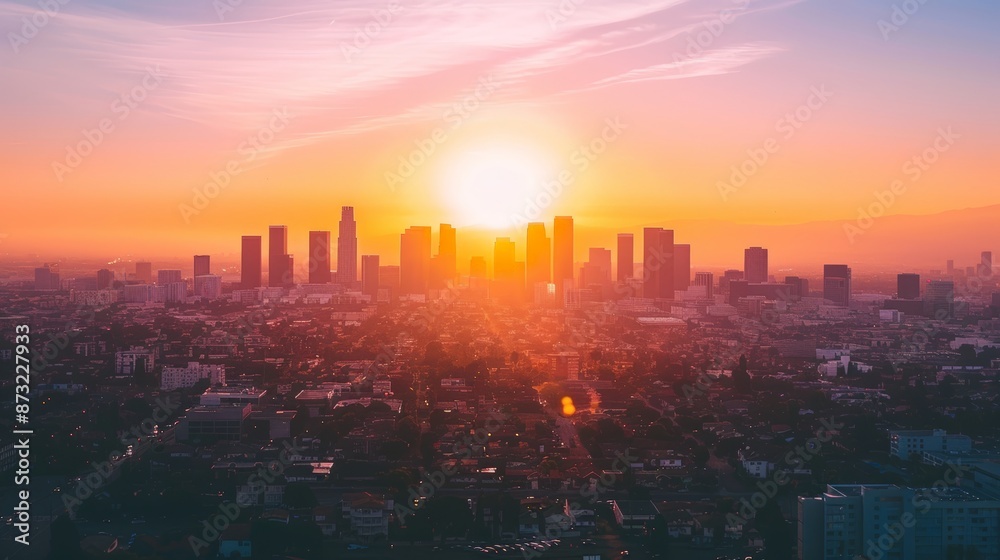 Fototapeta premium Glowing Cityscape: Real Estate Website Background