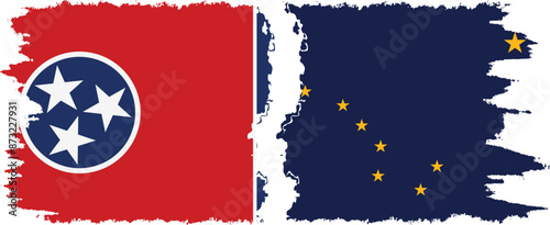 Alaska and Tennessee states grunge brush flags connection, vector