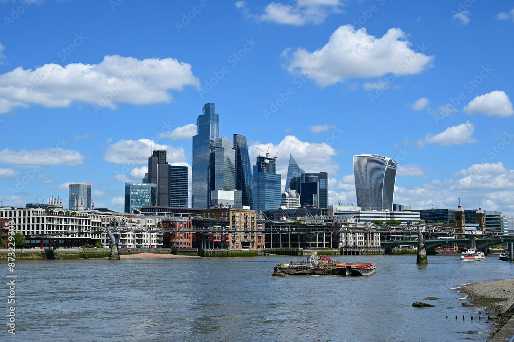 River Thames and City Skyline, London, England, UK River Thames and City Skyline, London, England, UK