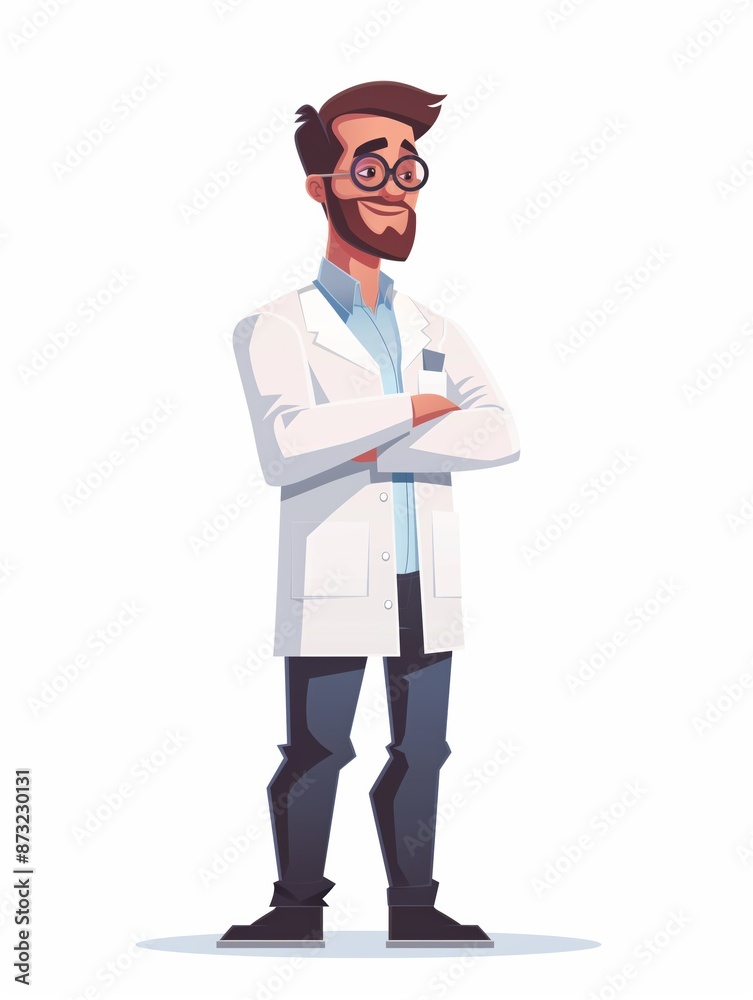 Research Scientist male, Full body character, Vector illustration, Clip art, academia, isolated on white background Research Scientist male, Full body character, Vector illustration, Clip art, academia, isolated on white background