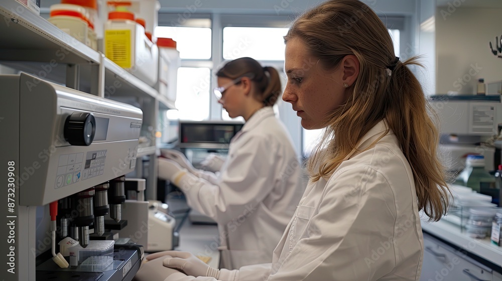 Laboratory setup with researchers investigating the role of epigenetics in human health Laboratory setup with researchers investigating the role of epigenetics in human health