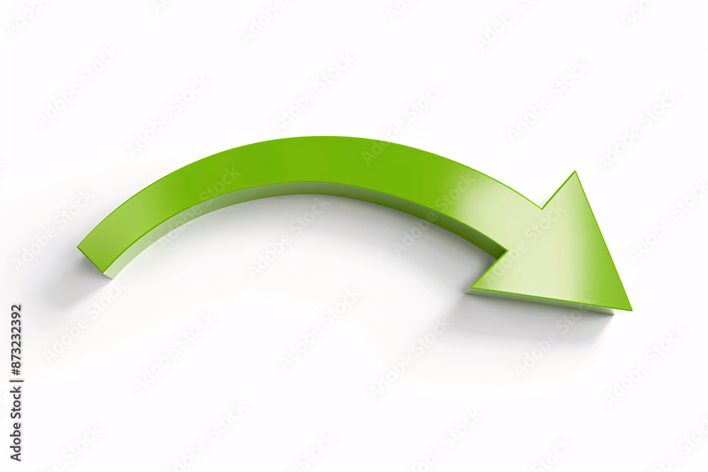 Bright green arrow curved downwards on a white background Bright green arrow curved downwards on a white background