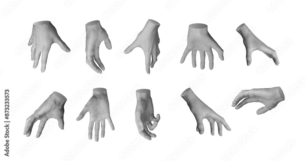 Obraz premium Grabbing, gripping, taking and holding gestures set, hand sign isolated on white background., transparent PNG cutout