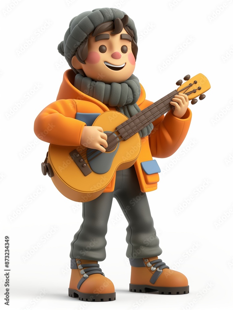 Musician male, Full body character, 3D render illustration, Clip art, music, isolated on white background Musician male, Full body character, 3D render illustration, Clip art, music, isolated on white background