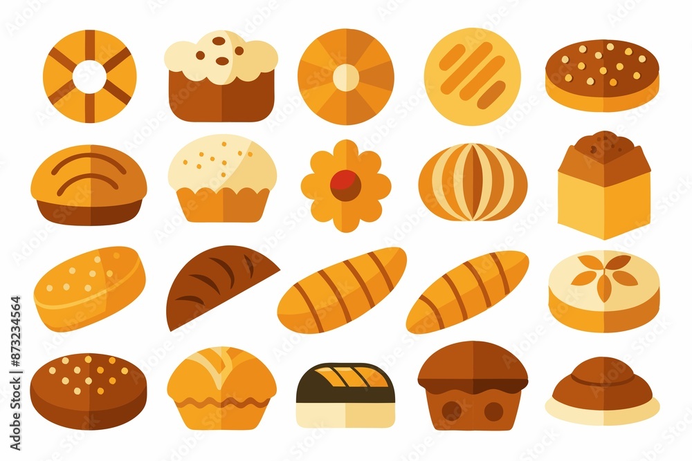 a set of freshly baked and cooked baked goods on a white background a set of freshly baked and cooked baked goods on a white background