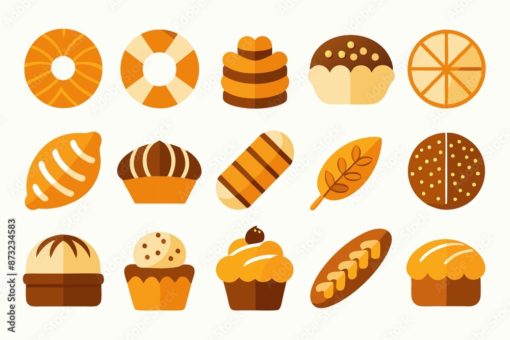 a set of freshly baked and cooked baked goods on a white background a set of freshly baked and cooked baked goods on a white background