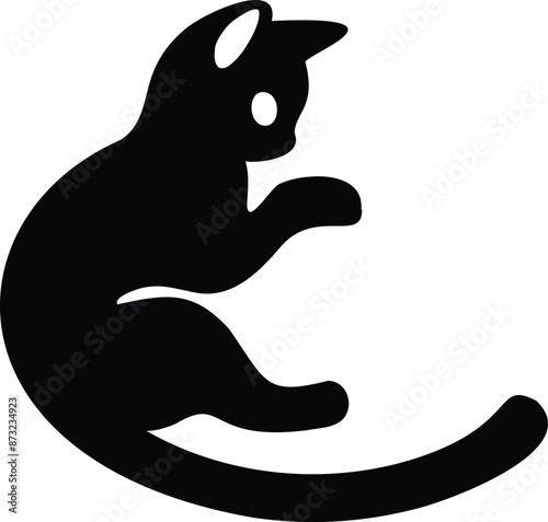 Cat playing silhouette black color vector art illustration with white background.