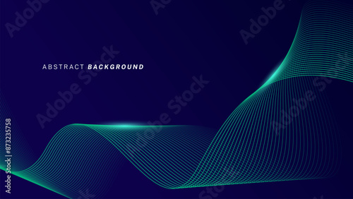 Abstract glowing wave lines on dark blue background. Dynamic wave pattern. Modern flowing wavy lines. Futuristic technology concept. Suit for banner, poster, cover, brochure, flyer, website