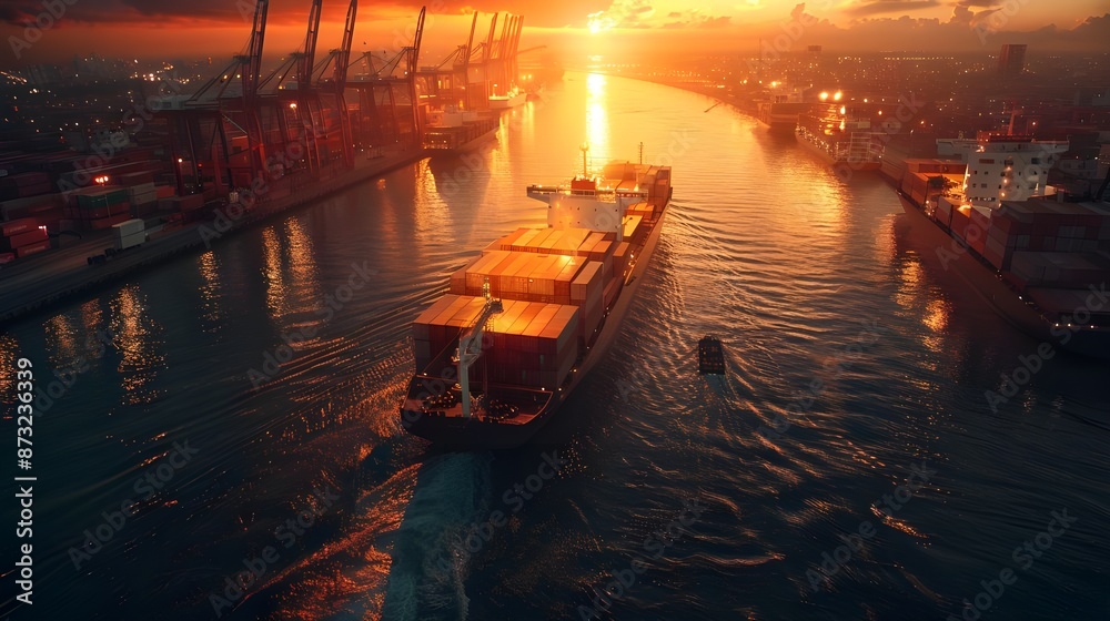 Fototapeta premium Container Ship at Sunset.