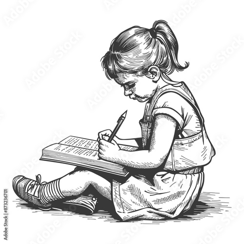 Young girl engrossed in writing her thoughts and dreams in a diary
