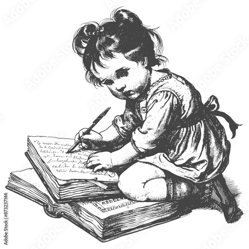 Young girl writing in a book