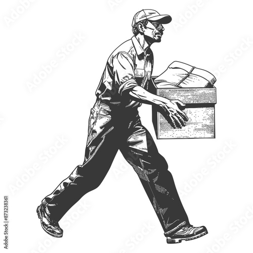 Delivery man carrying a large box