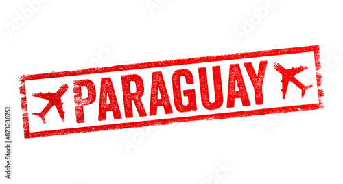 Paraguay - is a landlocked country in South America, text emblem stamp with airplane