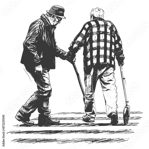 Elderly Men with Canes Walking Together