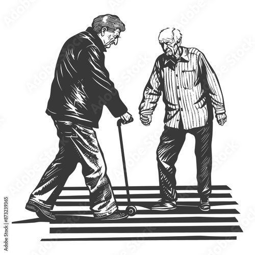 Elderly Men Crossing the Road