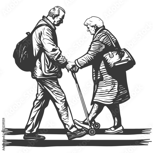 Elderly Couple Walking Together