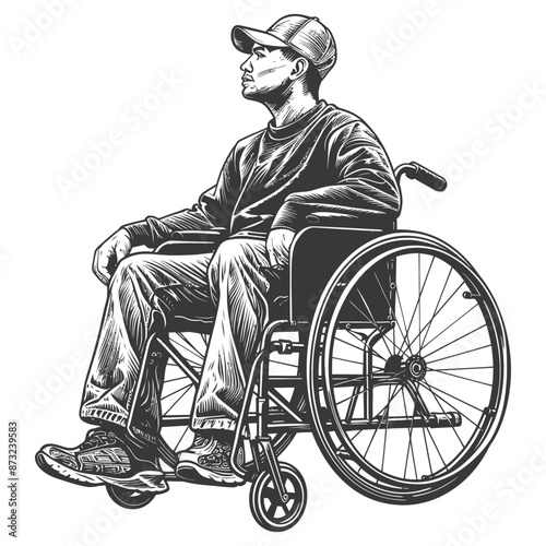 Thoughtful Man in a Wheelchair Looking Forward