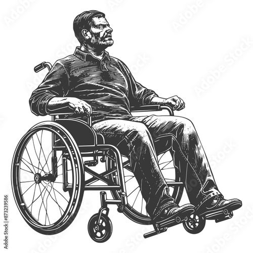 Thoughtful disabled man in a wheelchair looking away