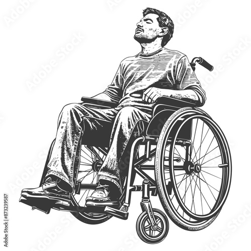 Disabled man in a wheelchair looking up in hope and gratitude