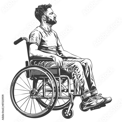Thoughtful man in a wheelchair looking away
