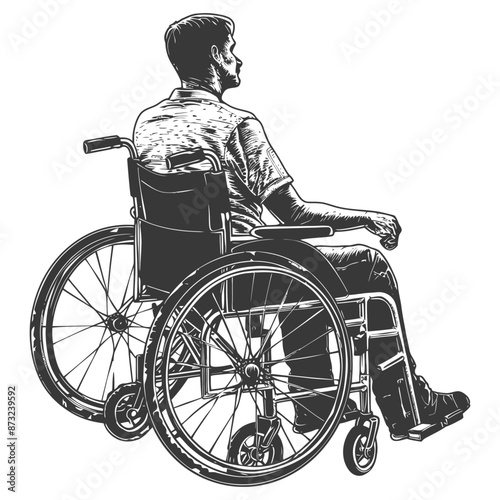 Pensive man in a wheelchair looking out to the distance