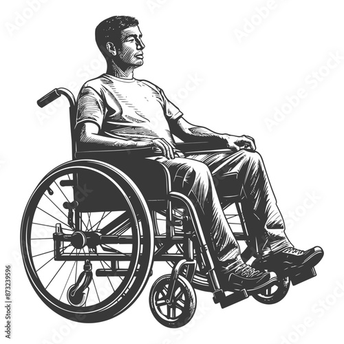 Thoughtful man in a wheelchair looking forward